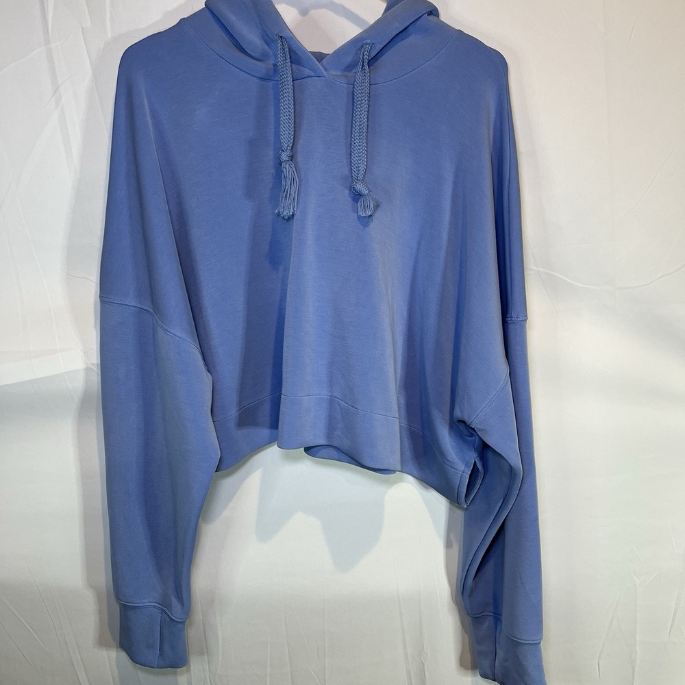 AS Revival Women Super Soft Cropped Pullover Hoodie Size Large Blue Thumbholes